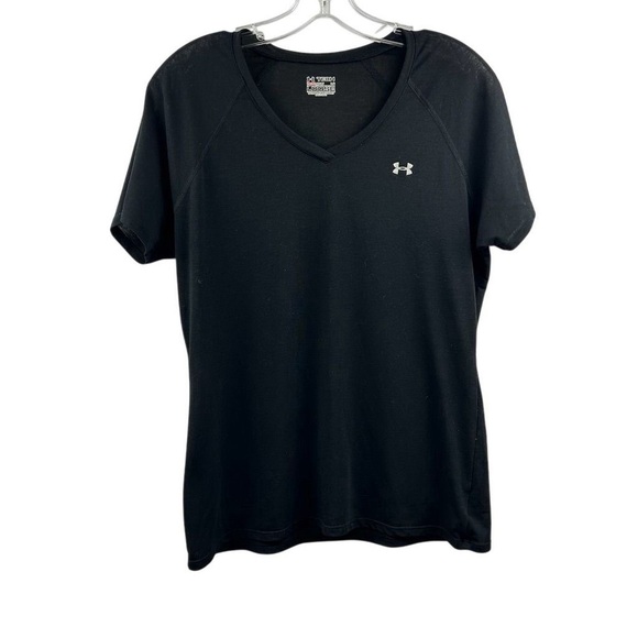 Under Armour Women's Black V-Neck Short Sleeve T-Shirt Size L - Picture 1 of 7